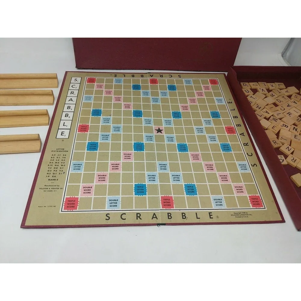 1948-1953 Scrabble Crossword Board Game 100% Complete Selchow & Richter Wood VTG